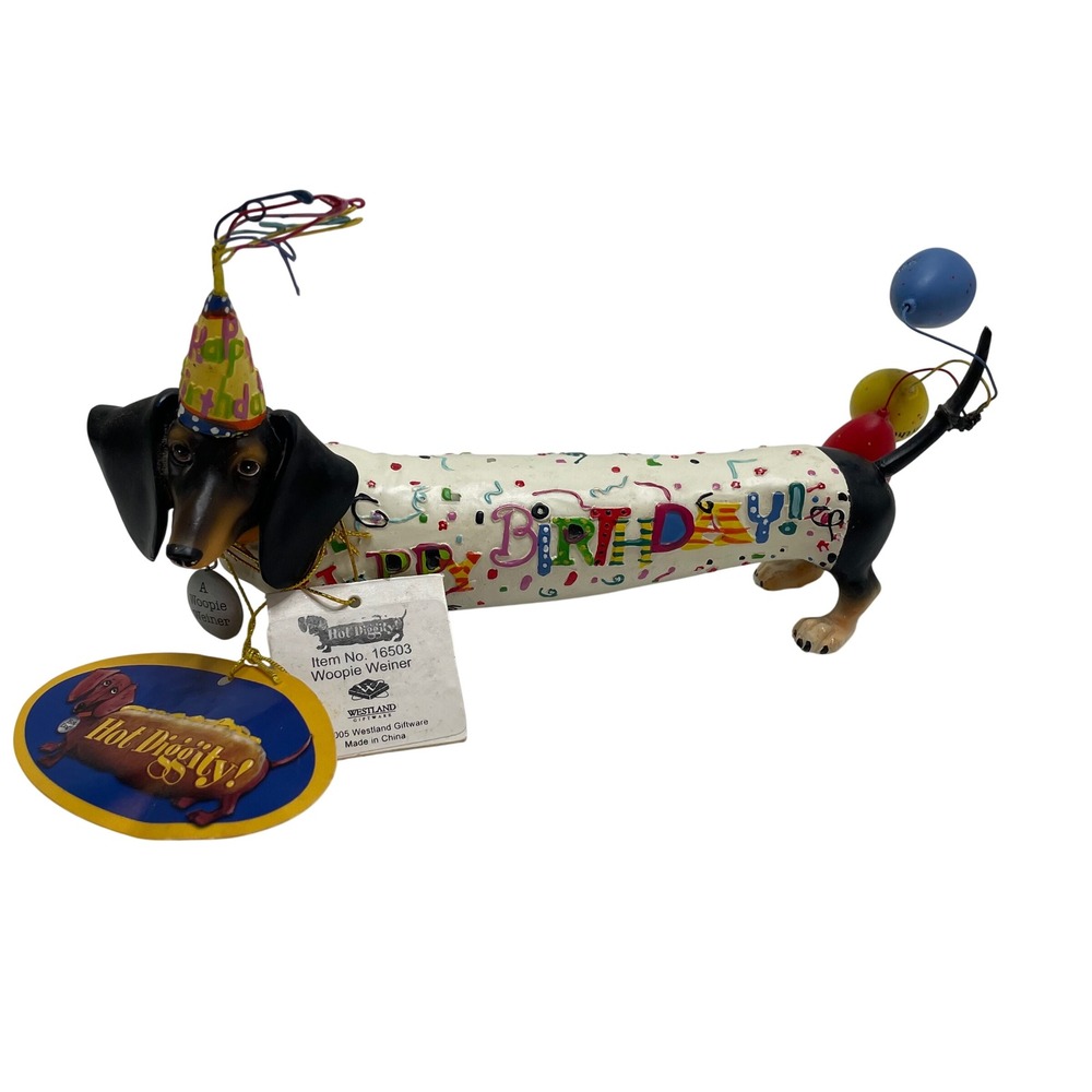 New Westland Giftware Hot Diggity Woopie Weiner Dachshund Birthday Figurine Vtg